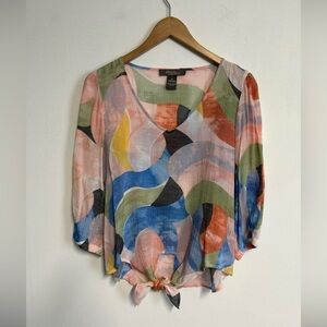 Women’s Medium Blouse Tie Waist  Watercolor Artsy‎ Colorful Coquette Y2K Style